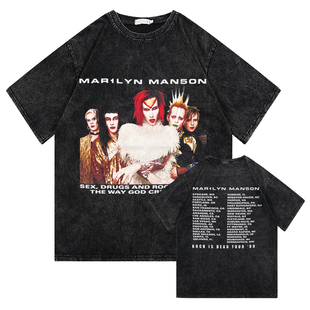 高街嘻哈双面复古着长短袖 Manson玛丽莲曼森美式 T恤 Marilyn CLFC