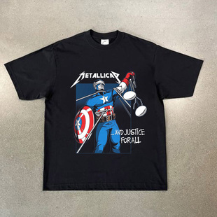 CLFC欧美Metallica And Justice For All美队宽松复古水洗长短袖T