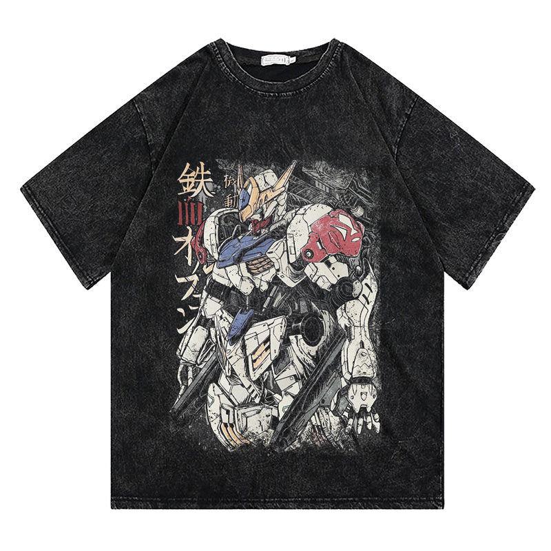 CLFC 机动战士铁血高达机甲 变形金刚复古水洗T做旧直喷长袖短袖T
