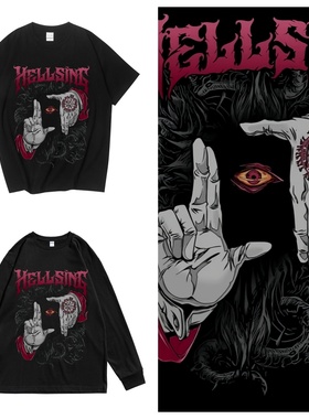 CLFC HELLSING地狱之歌阿卡多经典手势直喷小领口纯棉短袖T恤长袖