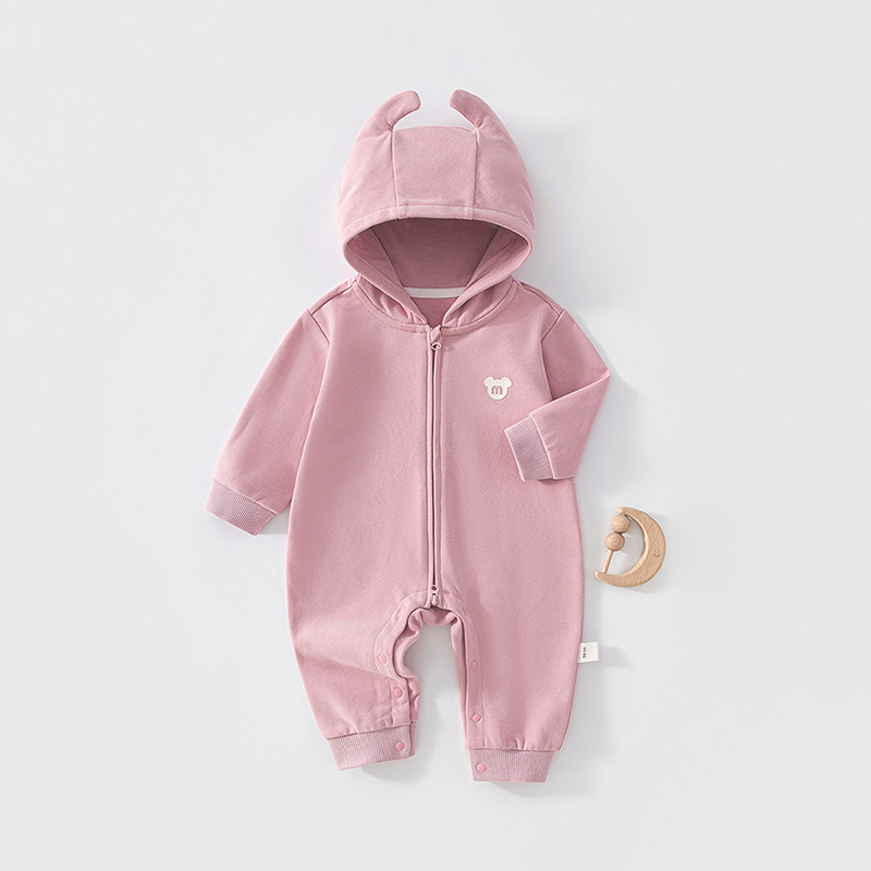 婴儿连帽外出服宝宝外穿连体衣复合拉链秋冬爬服儿童防风带帽哈衣