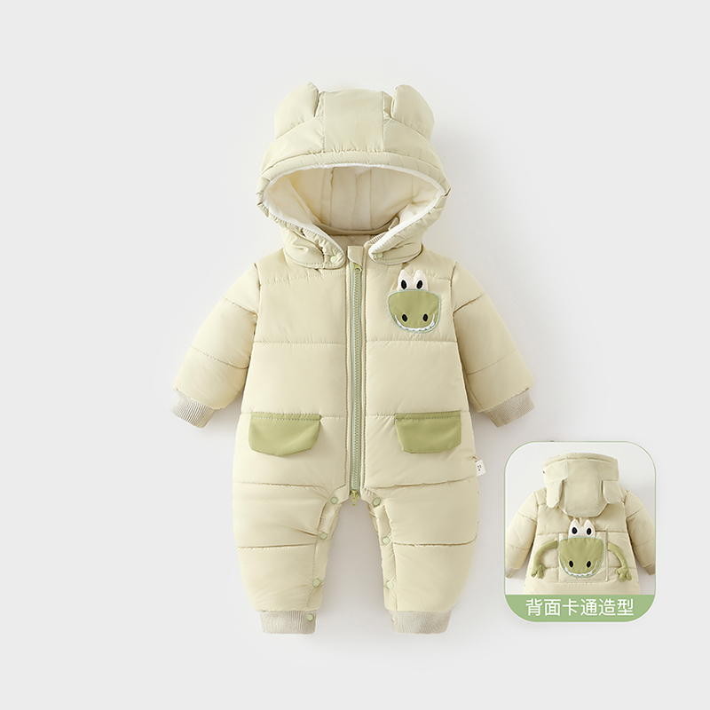 女宝宝冬季加绒加厚棉服连体衣