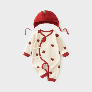 婴儿衣服春秋款 蝴蝶衣 婴儿连体衣纯棉男女满月宝宝哈衣爬服52码