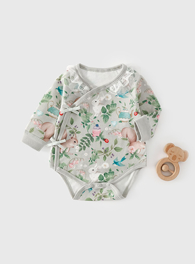 婴儿包屁衣春秋季新生儿衣服纯棉ains风女宝宝甜美风外出三角哈衣