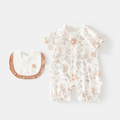 婴儿衣服夏短袖 爬服婴幼儿空调服哈衣送围嘴 连体衣男女宝宝薄款