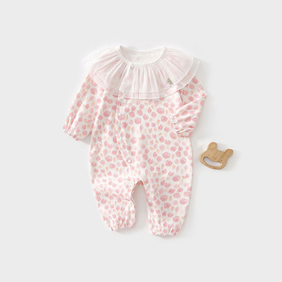 女宝宝婴儿连体衣小花仙婴儿衣服秋冬季长袖纯棉满月白天外出哈衣