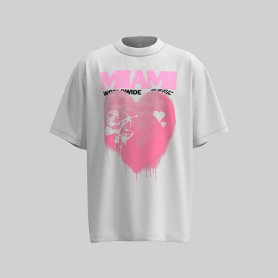 【粉焰心动】夏季美式休闲设计感小领口宽松印花短袖T恤W857