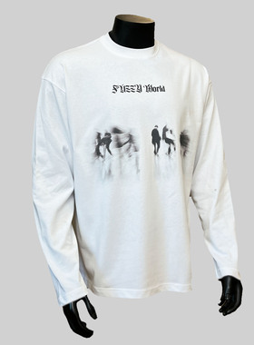 【虚影印花】美式休闲设计感小领口宽松字母印花长袖T恤潮流