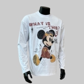 T恤情侣潮流 休闲设计感小领口宽松印花长袖 做旧米奇 美式