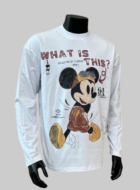 【做旧米奇】美式休闲设计感小领口宽松印花长袖T恤情侣潮流