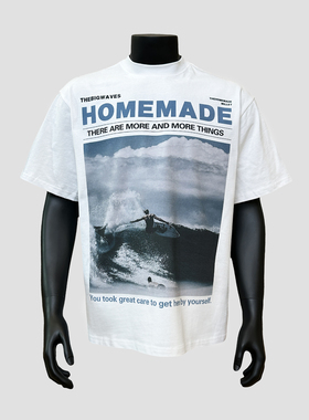 【海边冲浪】夏季美式休闲设计感小领口宽松印花短袖T恤潮流圆领