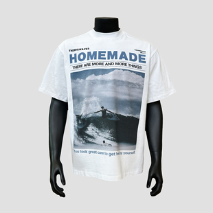 【海边冲浪】夏季美式休闲设计感小领口宽松印花短袖T恤潮流圆领