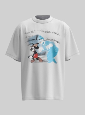 【米奇Souls】美式人物短袖街头落肩袖T恤学生宽松百搭显瘦W835