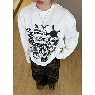 【不破不立】街头美式休闲印花重磅宽松男女长袖打底T恤卫衣小众