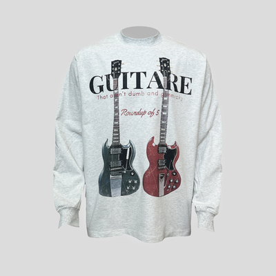 【吉他】美式复古高街设计感小领口宽松休闲版型长袖T恤