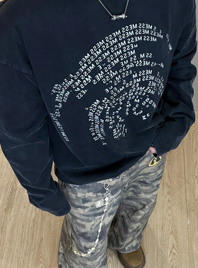 【223n】街头美式休闲印花重磅宽松男女长袖打底T恤卫衣小众