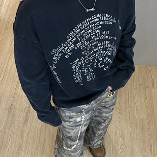 【223n】街头美式休闲印花重磅宽松男女长袖打底T恤卫衣小众