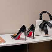 高跟鞋 黑色红底10厘米性感尖头单鞋 床上女细跟2024年新款 夏季