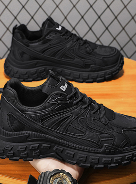 代尔塔夏季男鞋2025新款黑色运动休闲工作上班防水防滑耐磨耐穿劳