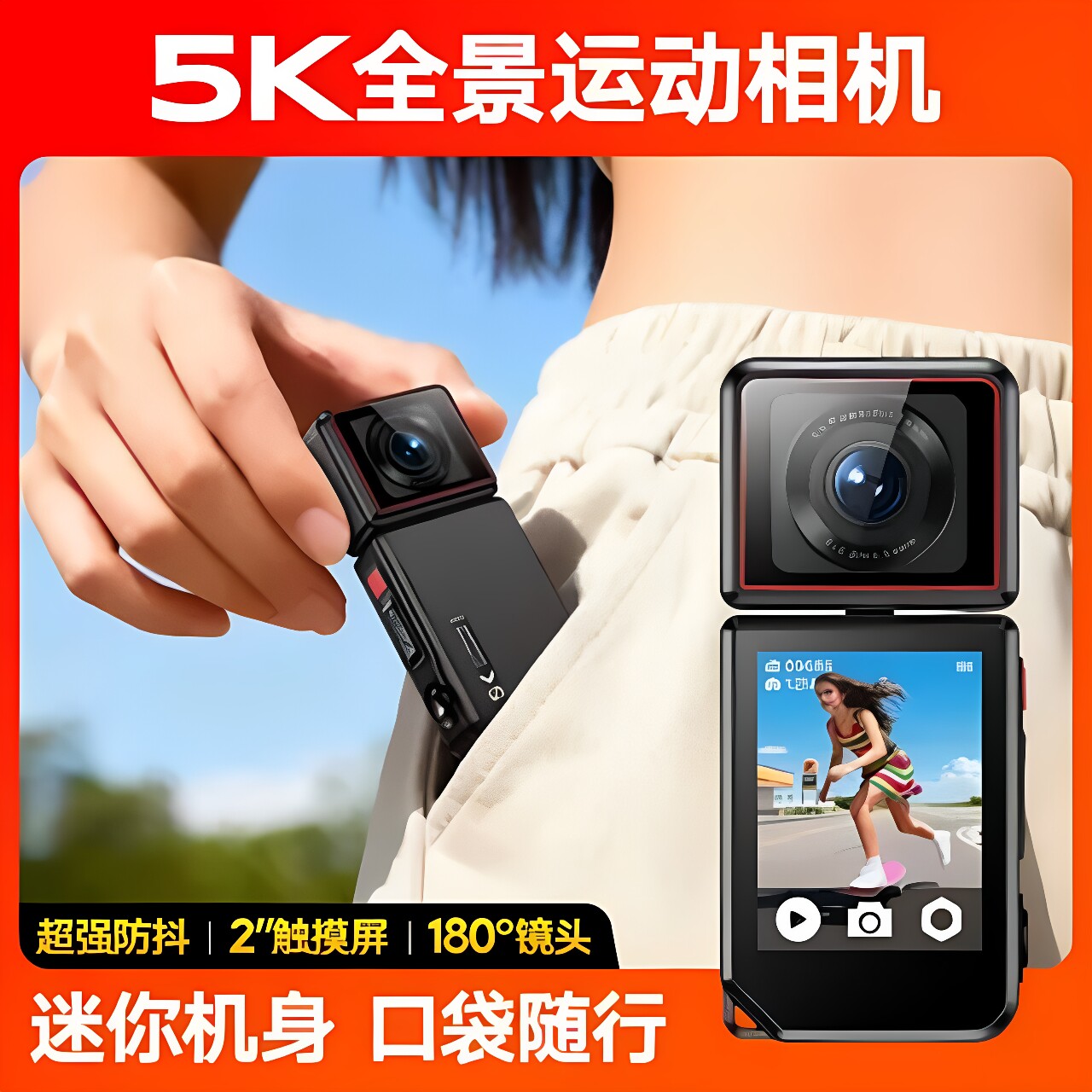 5K高清运动相机随身携带旋转镜头2.0英寸触摸六轴陀螺仪电子防抖
