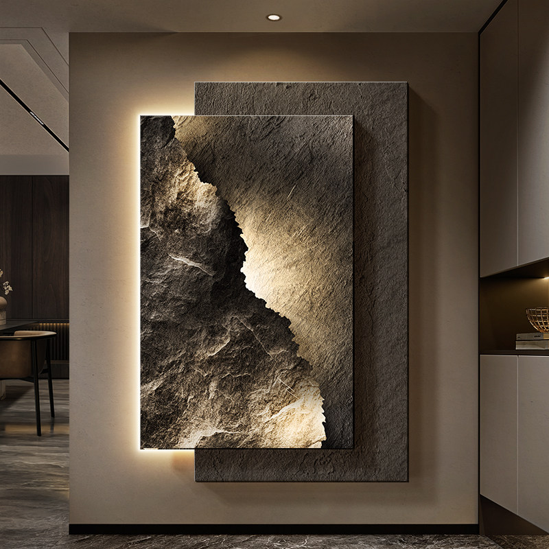 轻奢风玄关砂岩装饰画 抽象艺术过道挂画 深圳制高级感无框肌理壁