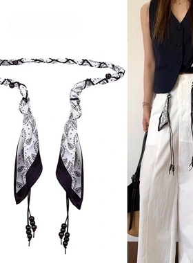 丝巾编织腰带配饰女波西米亚民族风腰绳装饰配牛仔裤裙子丝带皮带