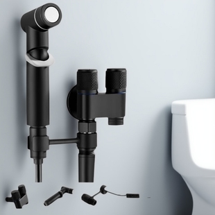 全铜新款 高档马桶伴侣一进二出双控双出水强力喷卫生间双控角阀