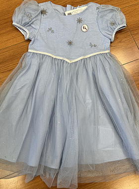 B家冰雪奇缘艾莎公主裙女童蓝色网纱蓬蓬连衣裙演出服礼服裙