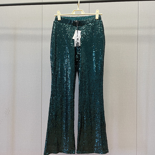 欧美时尚高腰直筒喇叭裤2025年秋季新款亮片休闲裤女筒阔腿长裤
