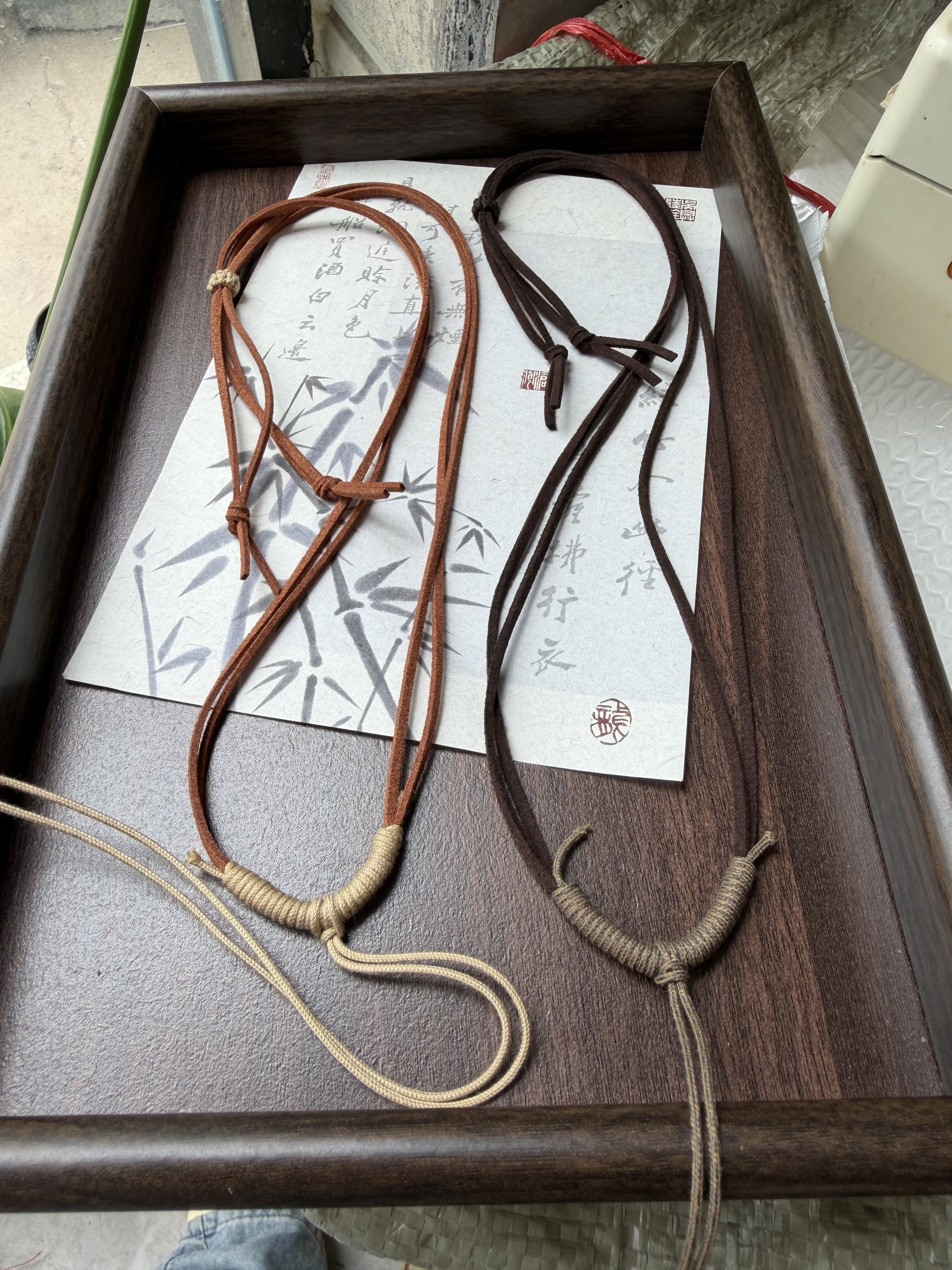 手工编织项链绳子吊坠挂件玉佩翡翠黄金蜜蜡男女款可调节皮绳