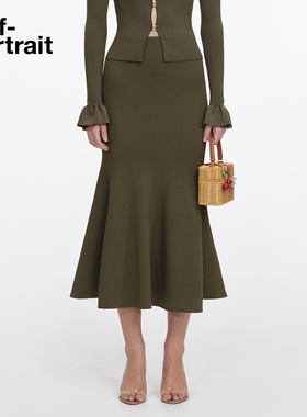 self-portrait 2026春夏新款墨绿色针织半身裙鱼尾裙中长裙