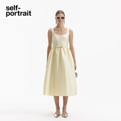 self portrait 春夏奶油黄蝴蝶结收腰塔夫绸连衣裙中长裙