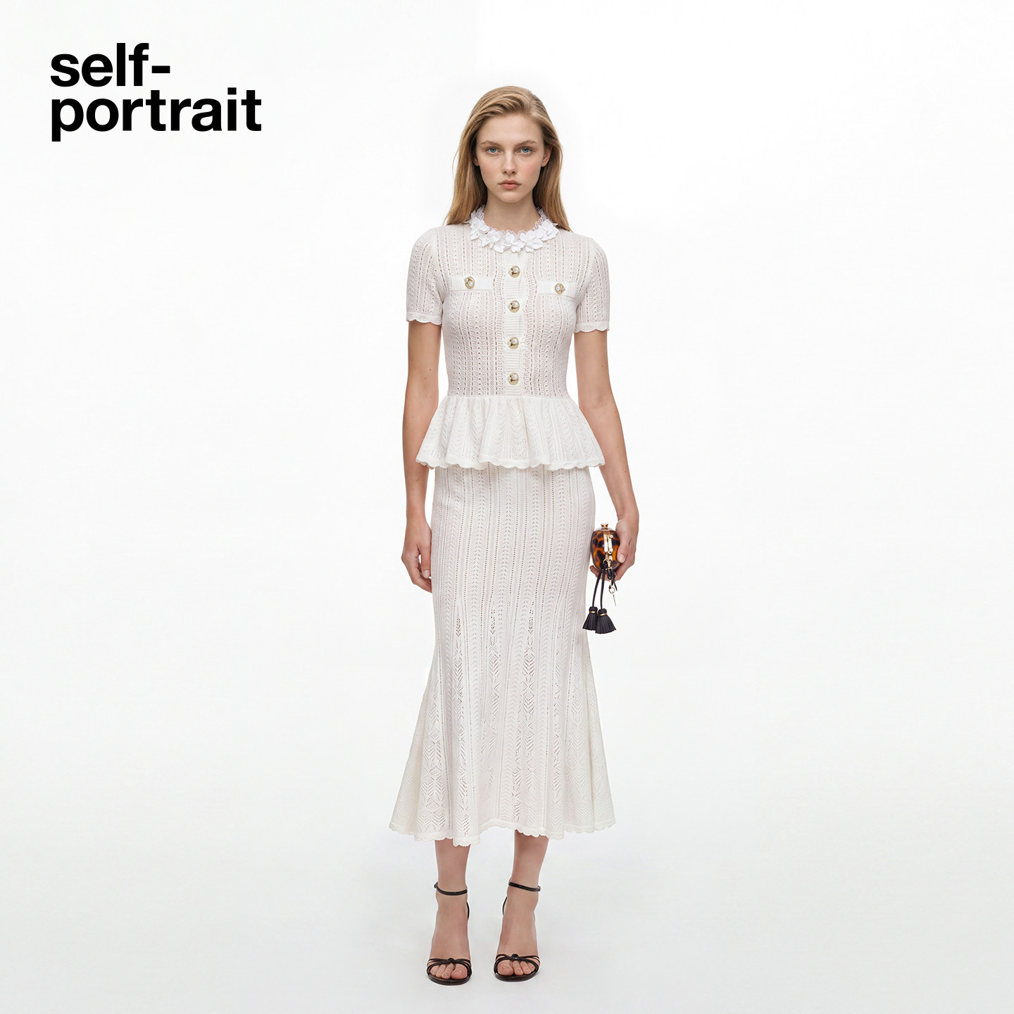 self-portrait假两件针织连衣裙