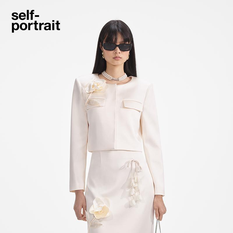 [新年胶囊]self-portrait 2025早春白缎面新中式短外套上衣