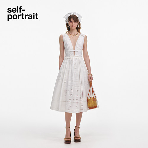 self-portrait纯棉无袖连衣裙