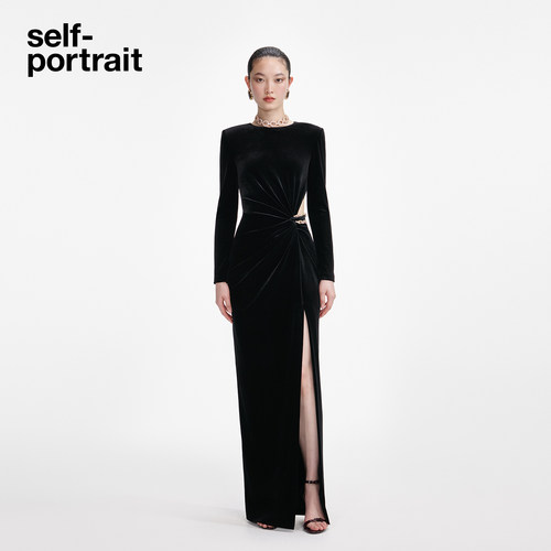 self-portrait丝绒连衣裙长裙