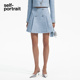 self 早春薄雾蓝亮片钻饰纽扣精致半身裙短裙 portrait