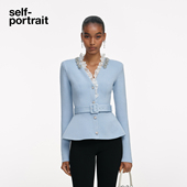 portrait 2025秋冬新款 薄雾蓝V领羊毛混纺长袖 self 针织衫 上衣