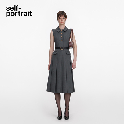 self-portrait翻领无袖连衣裙