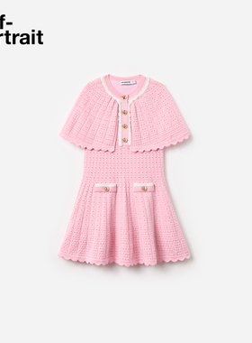 self-portrait 2026早春新款童装粉红色斗篷针织连衣裙短裙