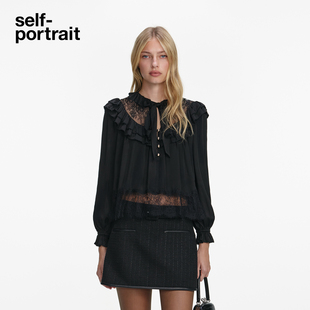 portrait 衬衫 2026早春新款 黑雪纺蕾丝蝴蝶结长袖 上衣 经典 self
