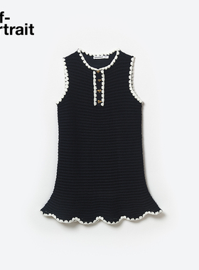 self-portrait 早秋童装藏蓝色甜美可爱无袖针织连衣裙