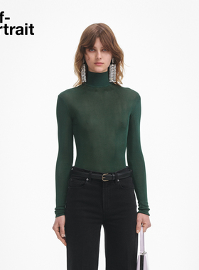 self-portrait 2025秋冬新款墨绿色百搭高领长袖打底针织上衣