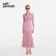 portrait 2025秋冬新款 粉红色通勤气质修身 self 长袖 针织连衣裙