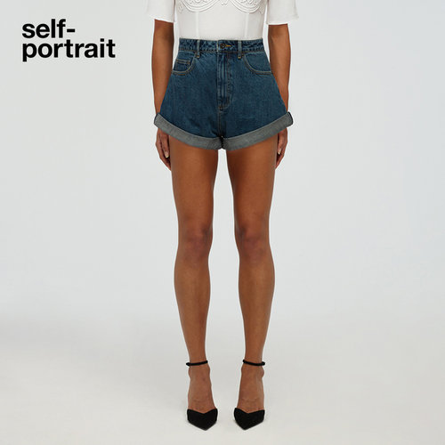 self-portrait高腰显瘦牛仔短裤