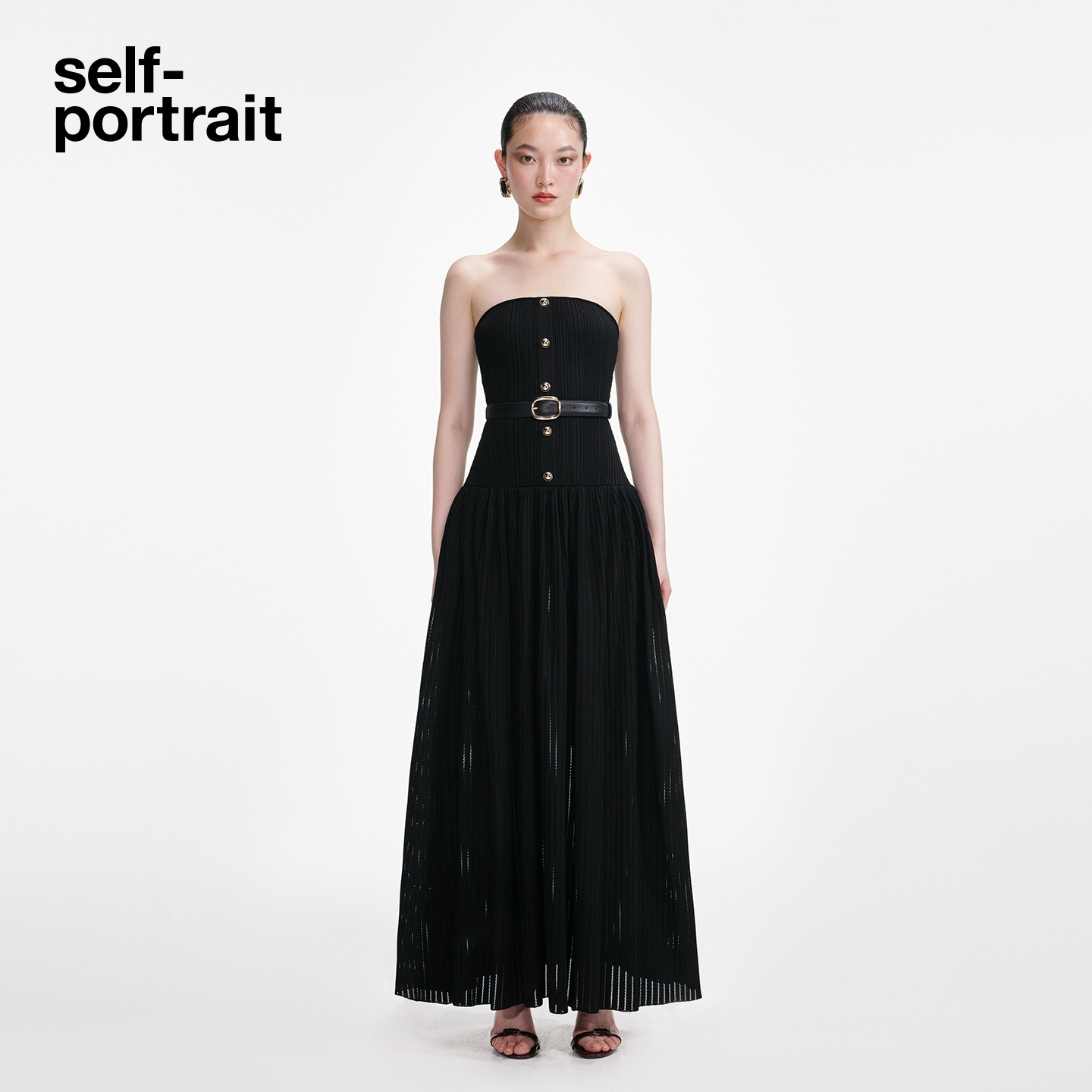 self-portrait抹胸针织连衣裙