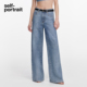 portrait 2026春夏新款 牛仔蓝满钻鳄鱼纹高腰阔腿裤 self 长裤