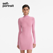 2025早秋新款 self portrait 粉红色半高领设计感针织露背连衣裙