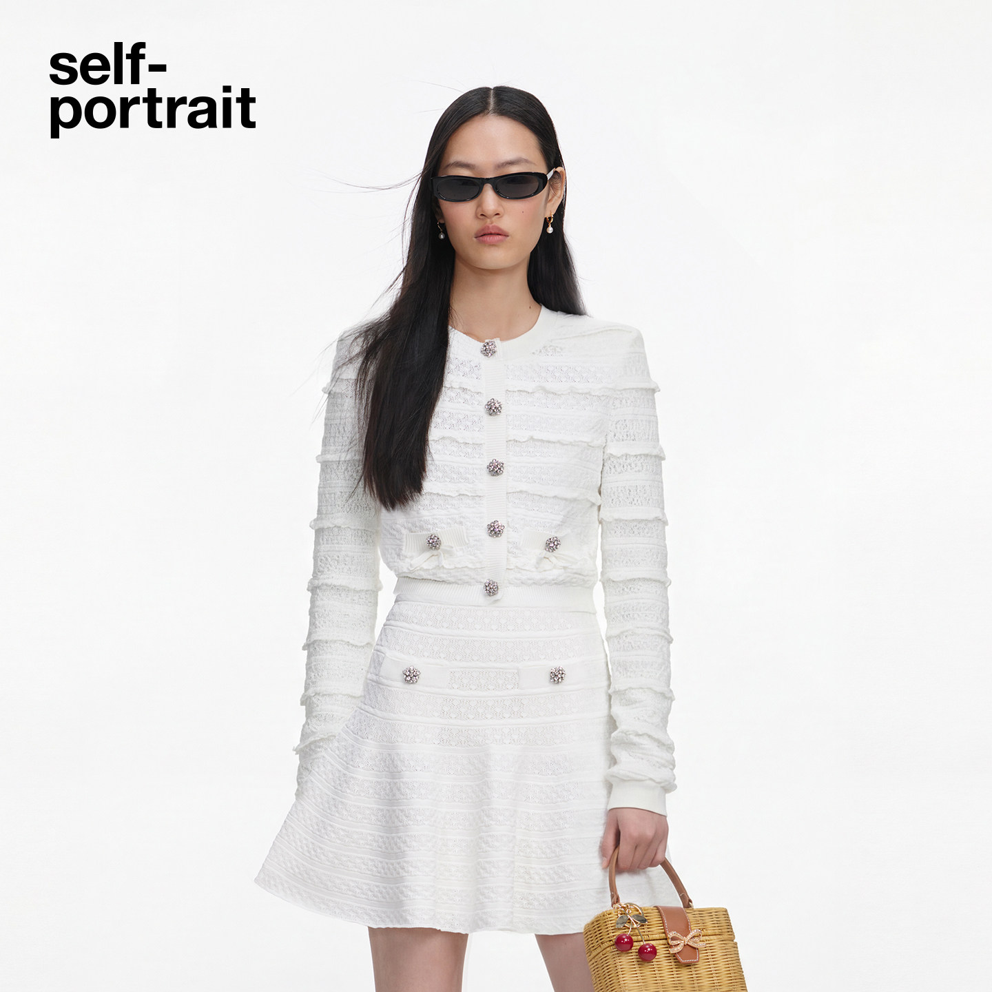 self-portrait荷叶边毛针织衫