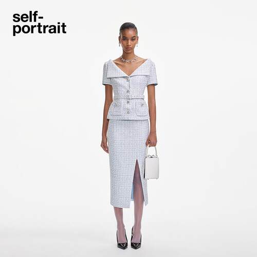 self-portrait翻领假两件连衣裙